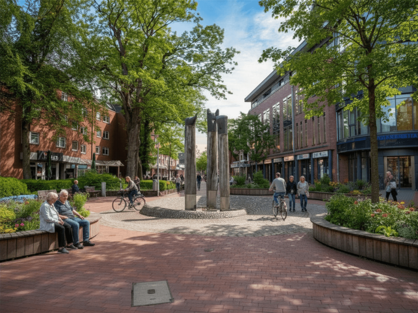 Breite Straße mit KI begrünt als belebte Innenstadt Breite Straße, mit KI begrünt und belebt
